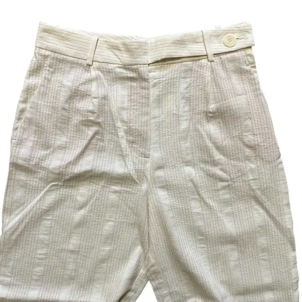 NWT ZARA Wide Leg Textured Stripe Lightweight Pants in Ecru SZ L